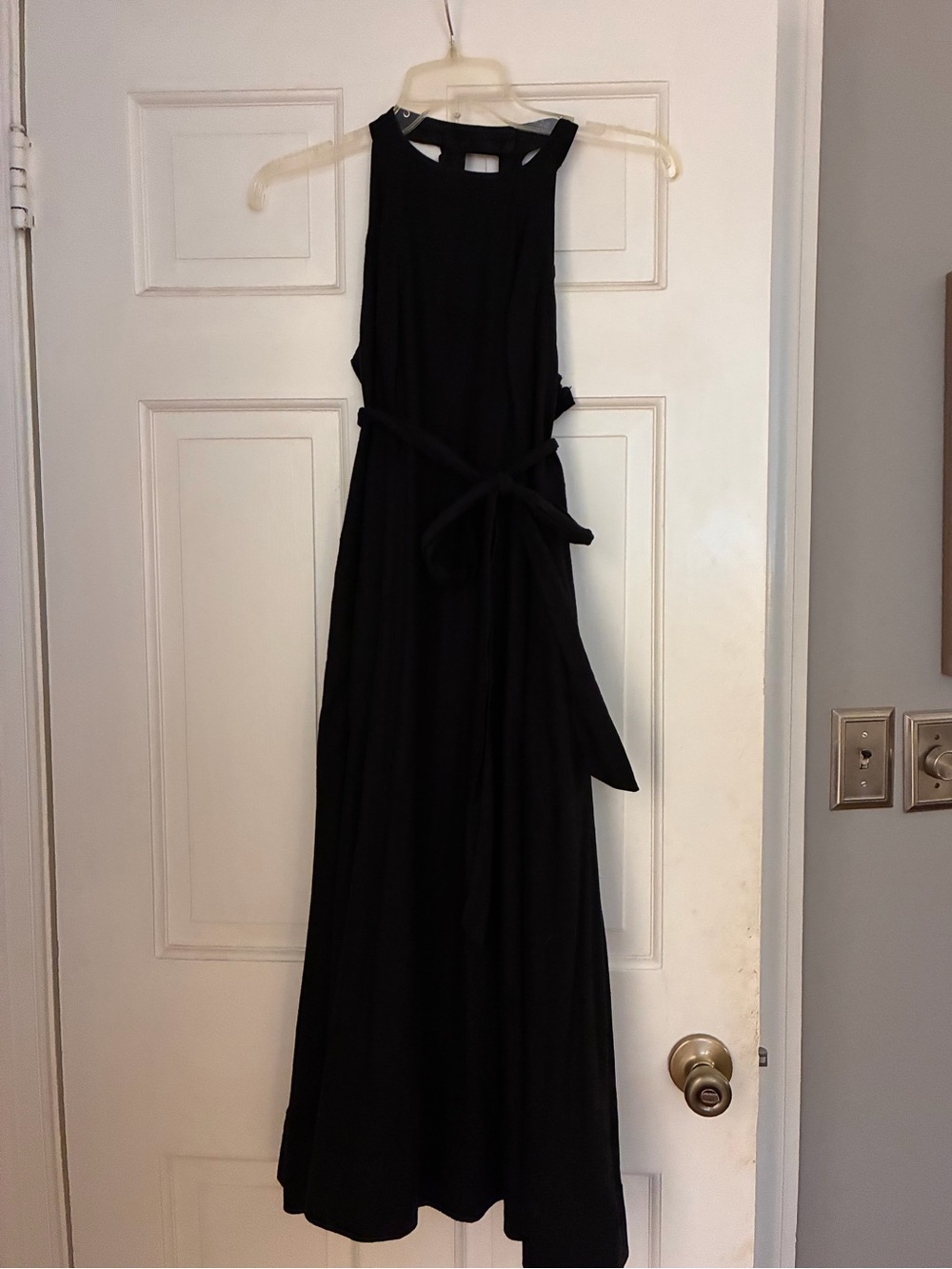 Anthropologie Black Linen Blend Midi Dress with Waist Tie